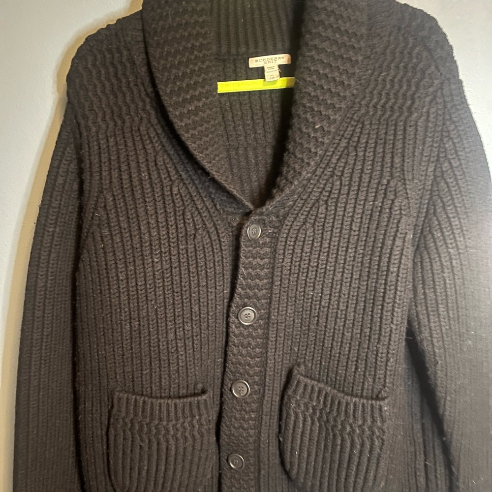 Burberry Brit Black Shawl Collar Rib Knit Cardigan